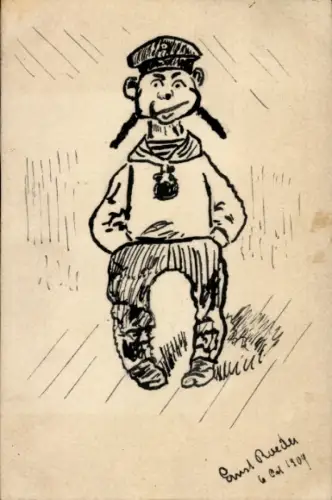 Künstler Ak Gemaltes Porträt eines Marinesoldaten