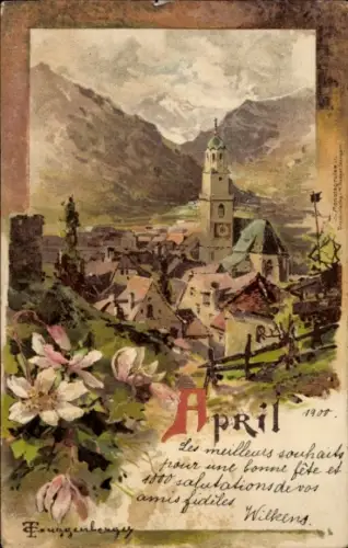 Künstler Ak Ortspartie, Allegorie, April