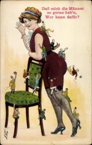 Künstler Ak Scheuermann, W., Frau und viele Verehrer, Dass mich die Männer so gerne haben...