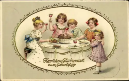 Passepartout Ak Glückwunsch Geburtstag, Kinder am Esstisch