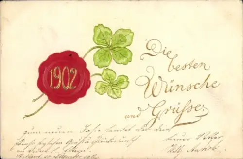 Präge Ak Glückwunsch, Jahreszahl 1902, Glücksklee