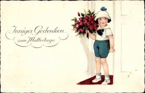 Ak Inniges Gedenken zum Muttertage, Junge mit Blumenstrauß
