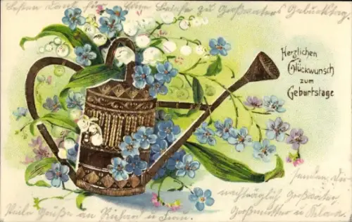Ak Glückwunsch Geburtstag, Blumen, Gießkanne