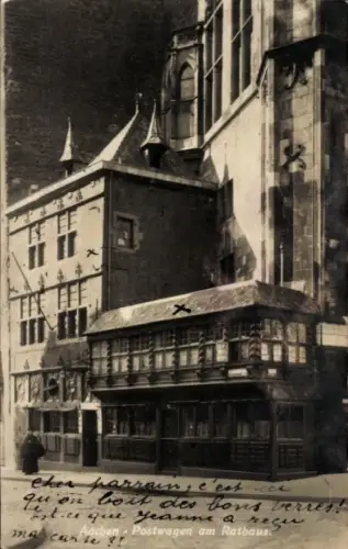 Ak Aachen in Nordrhein Westfalen, Rathaus, Postwagen, Text in Französisch