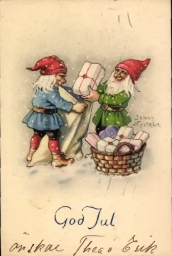 Künstler Ak Nyström, Jenny, Frohe Weihnachten, Zwerge, Geschenke