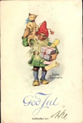 Künstler Ak Nyström, Jenny, Frohe Weihnachten, Zwerg, Geschenke, Schwein