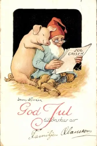 Künstler Ak Nyström, Jenny, Frohe Weihnachten, Weihnachtsmann, Schwein