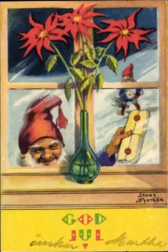 Künstler Ak Nyström, Jenny, Frohe Weihnachten, Weihnachtsmann mit einem Geschenk