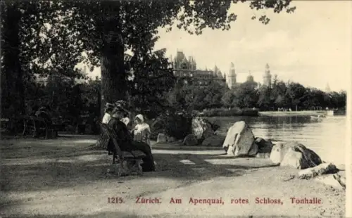 Ak Zürich Stadt Schweiz, Am Apenquai, rotes Schloss, Tonhalle
