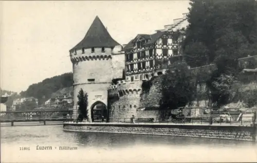 Ak Lucerne Luzern Stadt Schweiz,  Nölliturm, Wasser, Gebäude