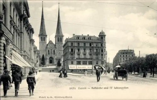 Ak Luzern Stadt Schweiz, Hofkirche und IV Jahreszeiten