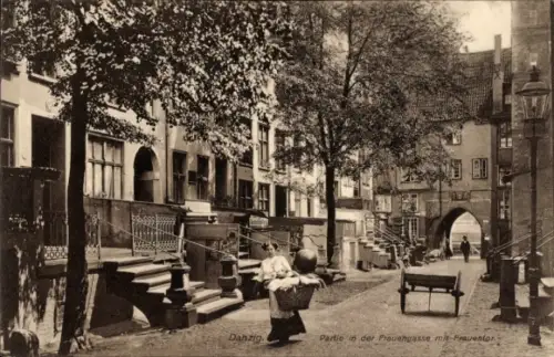 Ak Gdańsk Danzig,  Frauengasse, Frauentor,  Szenerie, Frauen mit Körben