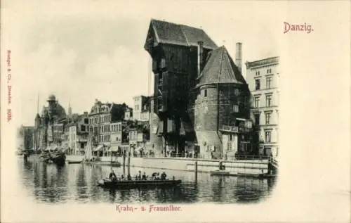 Ak Gdańsk Danzig,  Krahn- und Frauenthor,  Gebäude, Hafenansicht
