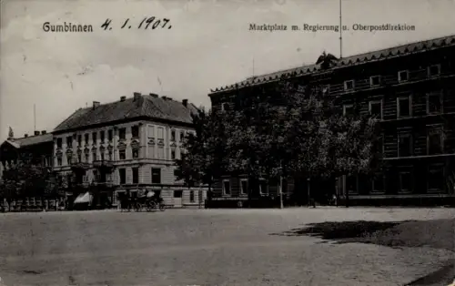 Ak Gussew Gumbinnen Ostpreußen, Marktplatz, Regierung, Oberpostdirektion