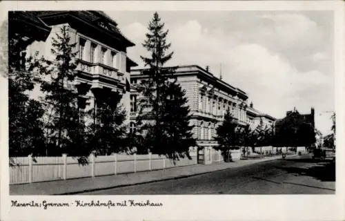 Ak Międzyrzecz Meseritz Posen,  Grenzm. Kirchstraße, Kreishaus, Schwarz-Weiß-Foto