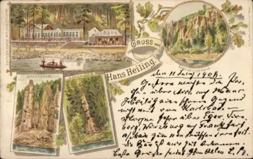 Litho Karlovy Vary Karlsbad Stadt, Hans Heiling, Gastwirtschaft, Fels, Brautpaat, Kapuziner