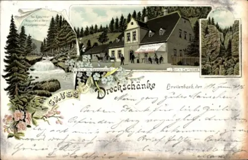 Litho Potůčky Breitenbach Region Karlsbad, Dreckschänke, Gasthaus