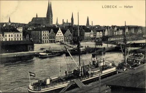 Ak Hansestadt Lübeck, Hafen, Dampfer