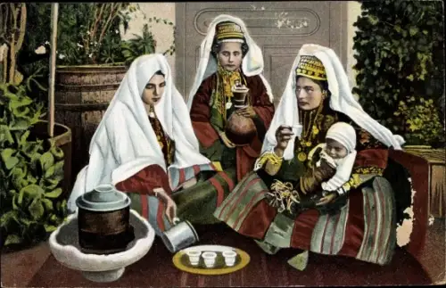 Ak Bethlehem Palästina, Frauen in Trachten, Kind