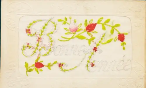 Seidenstick Ak Glückwunsch Neujahr, Blumen, Knospen