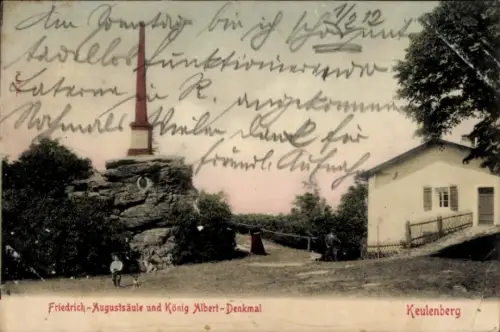 Ak Oberlichtenau Pulsnitz in Sachsen, Keulenberg, Friedrich-Augustsäule, König Albert-Denkmal,...