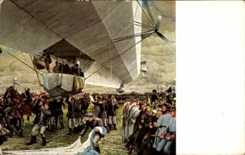 Künstler Ak Zeppelin bei der Landung