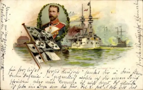 Künstler Litho Stöwer, Willy, Deutsches Kriegsschiff, SMS Deutschland, Flaggschiff, Prinz Heinrich