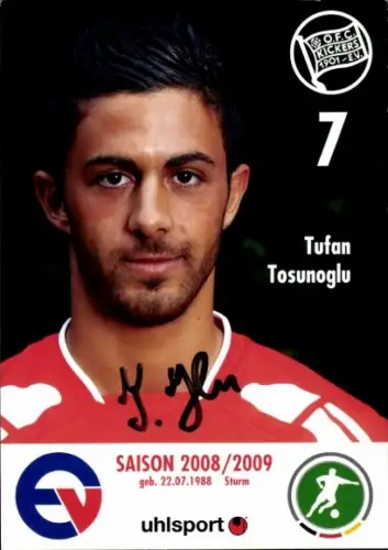 Autogrammkarte Fußballer Tufan Tosunoglu, Kickers Offenbach, Autogramm