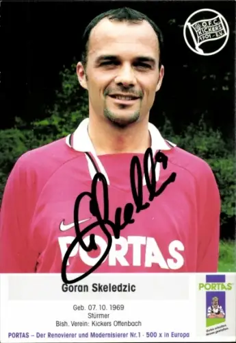 Autogrammkarte Fußballer Goran Skeledzic, Kickers Offenbach, Autogramm
