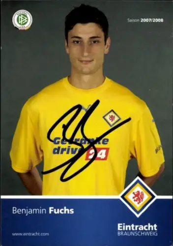 Autogrammkarte Fußballer Benjamin Fuchs, Eintracht Braunschweig, Autogramm