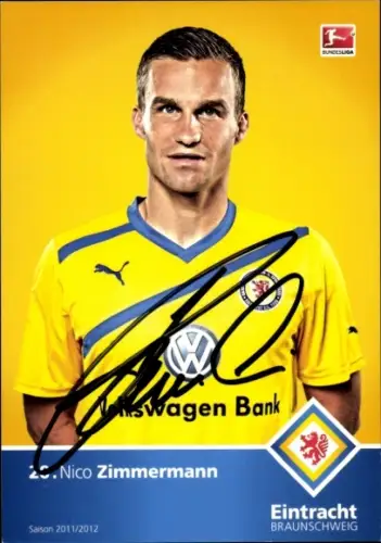 Autogrammkarte Fußballer Nico Zimmermann, Eintracht Braunschweig, Autogramm