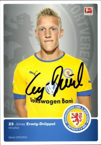 Autogrammkarte Fußballer Jonas Erwig Drüppel, Eintracht Braunschweig, Autogramm