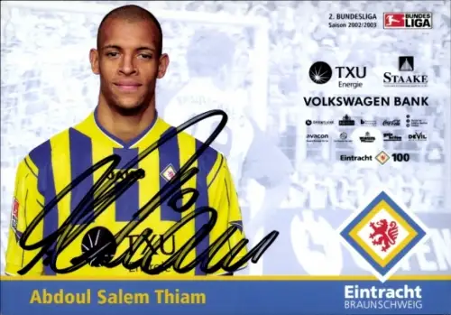 Autogrammkarte Fußballer Abdoul Salem Thiam, Eintracht Braunschweig, Autogramm