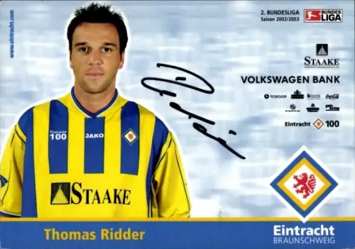 Autogrammkarte Fußballer Thomas Ridder, Eintracht Braunschweig, Autogramm