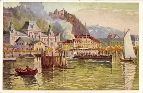 Künstler Ak Bregenz am Bodensee Vorarlberg, Hafen