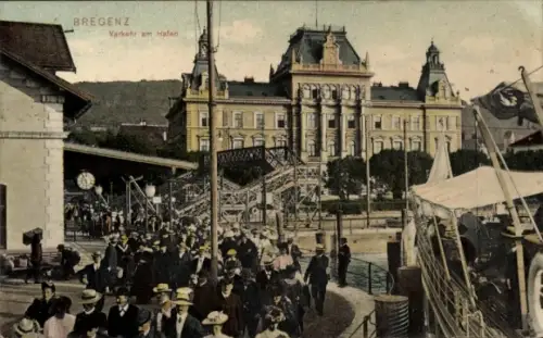 Ak Bregenz am Bodensee Vorarlberg, Verkehr am Hafen
