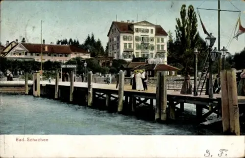 Ak Bad Schachen Lindau am Bodensee Schwaben, Seebrücke