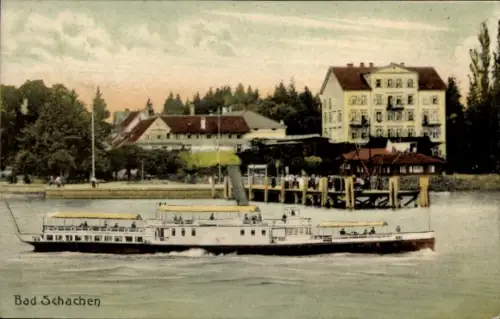 Ak Bad Schachen Lindau am Bodensee Schwaben, Dampferpartie, Anlegeplatz