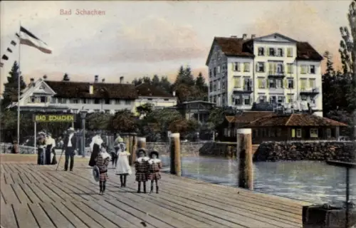 Ak Bad Schachen Lindau am Bodensee Schwaben, Seebrücke