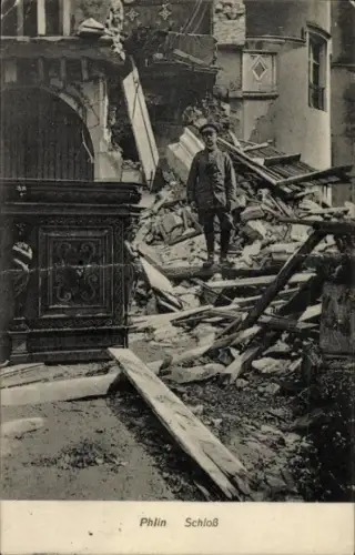 Ak Phlin Meurthe et Moselle, Schloss, Zerstörungen, I. WK