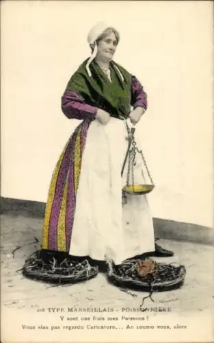 Ak Type Marseillais, Fischhändlerin, Frau in Tracht