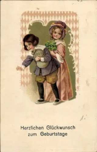 Ak Glückwunsch Geburtstag, Kinder, Geldsack, Klee
