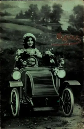 Ak Mädchen in einem Automobil