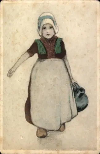 Künstler Ak Mädchen in Niederländischer Tracht, Wasserkrug
