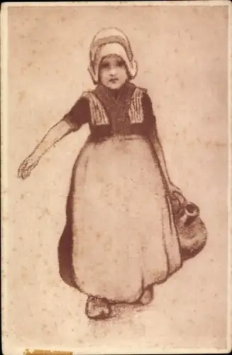 Künstler Ak Mädchen in Niederländischer Tracht, Wasserkrug