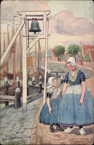 Ak Zwei Mädchen in niederländischen Trachten