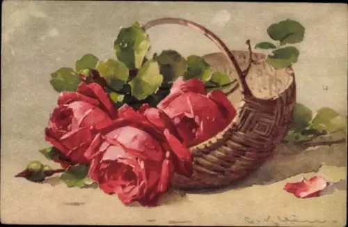 Künstler Ak Klein, Catharina, Rote Rosen im Korb