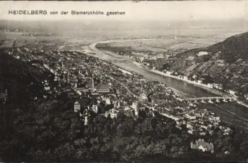 Ak Heidelberg am Neckar,  Blick von der Bismarckhöhe, Fluss, Stadtansicht