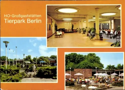Ak Berlin Lichtenberg Friedrichsfelde, Tierpark, HO Großgaststätten, Festsaal, Cafeteria, Terrasse