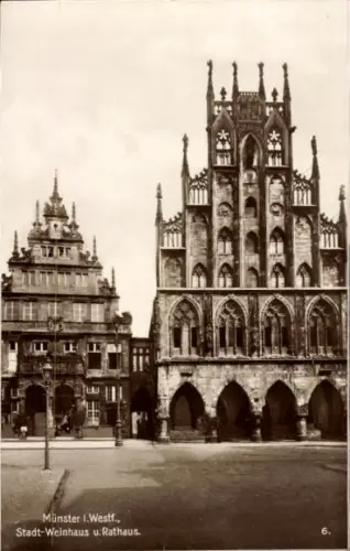 Ak Münster in Westfalen, Stadt-Weinhaus, Rathaus,  Gebäude, schwarz-weiß